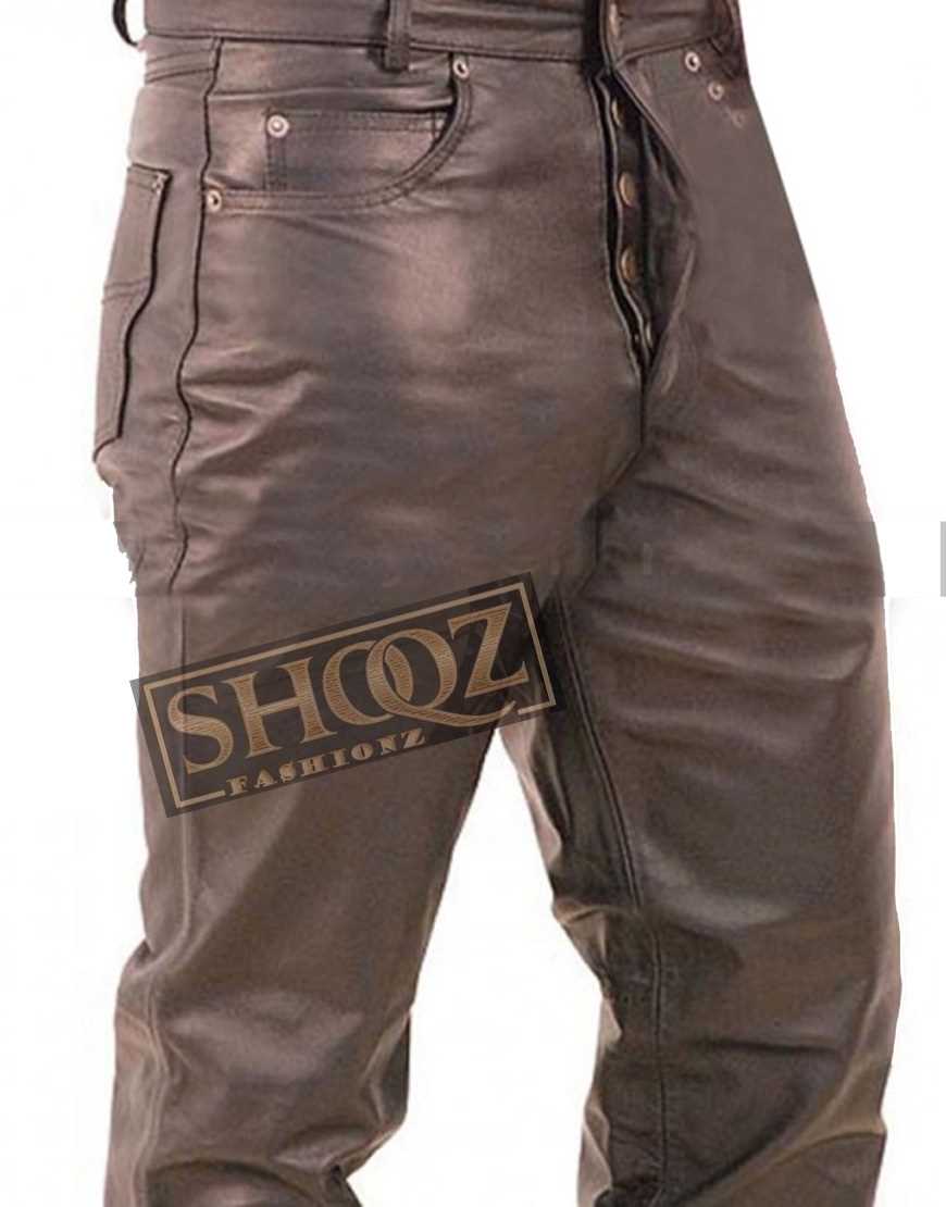 Fly Fitted Button Leather Pant Fly Fitted Button Leather Pant